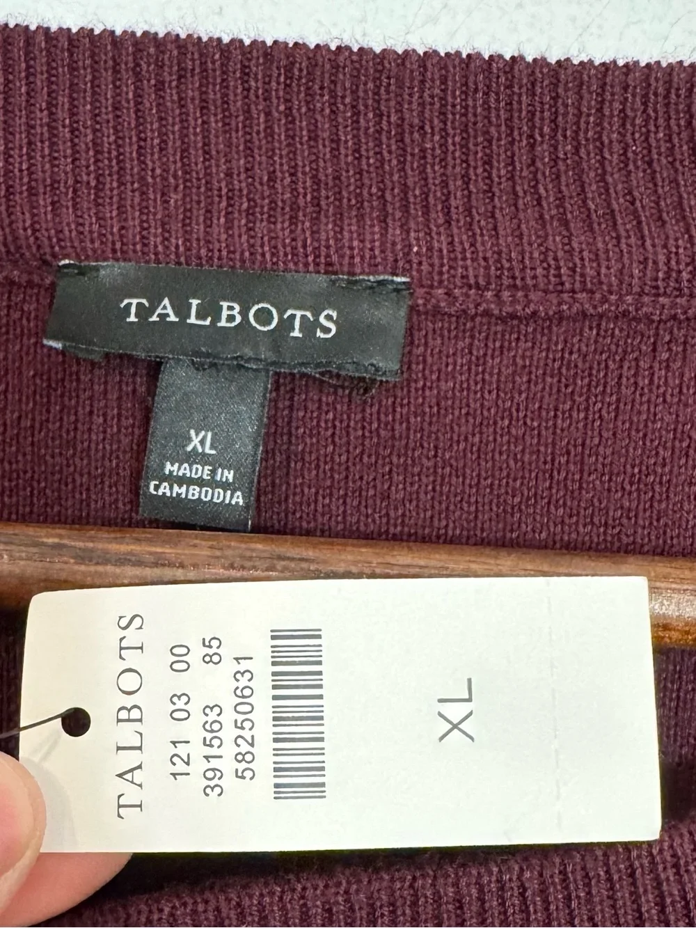 Talbots Burgundy Placed Floral Crewneck Pullover Cotton Sweater Textured XL NEW